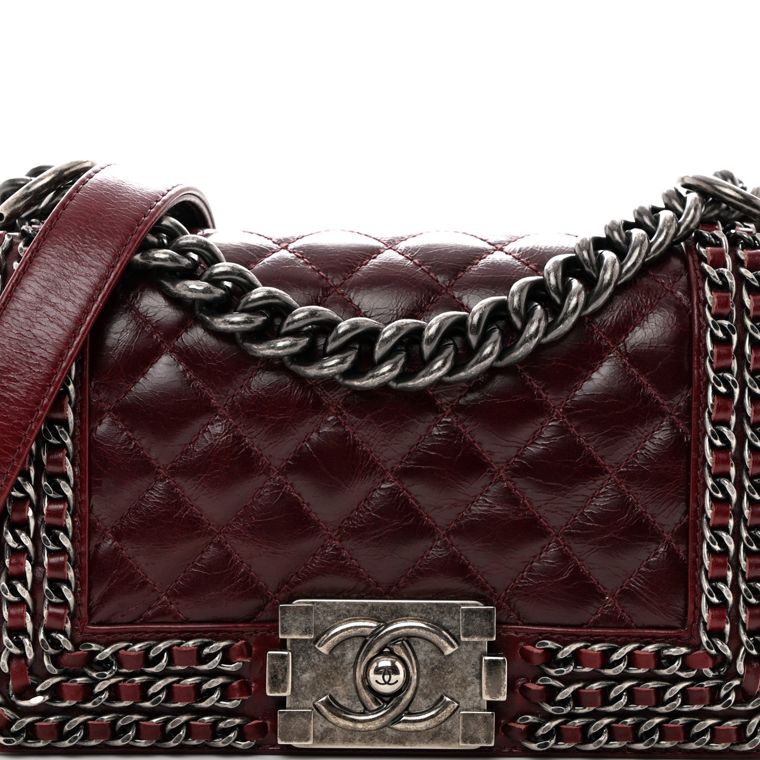 Chanel Glazed Calfskin Quilted Small Boy Chained Flap Burgundy 8 of 10