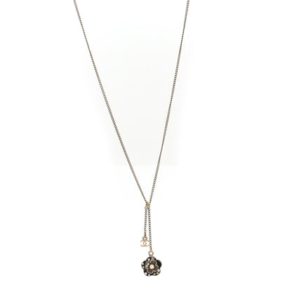 Chanel Enamel Crystal Pearl CC Camellia Drop Necklace Gold Black 1 of 4