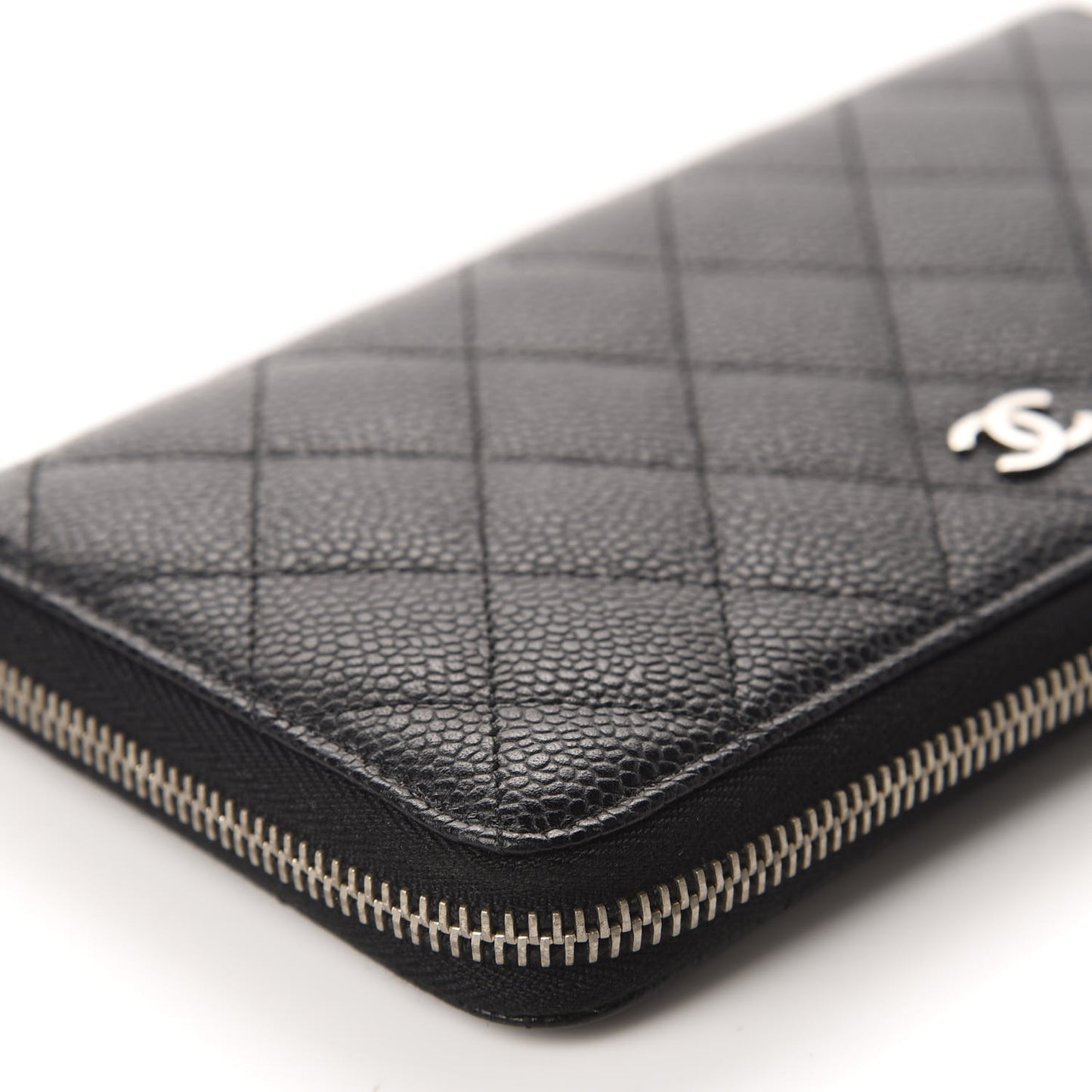 Caviar Quilted Large Gusset Zip Around Wallet Black