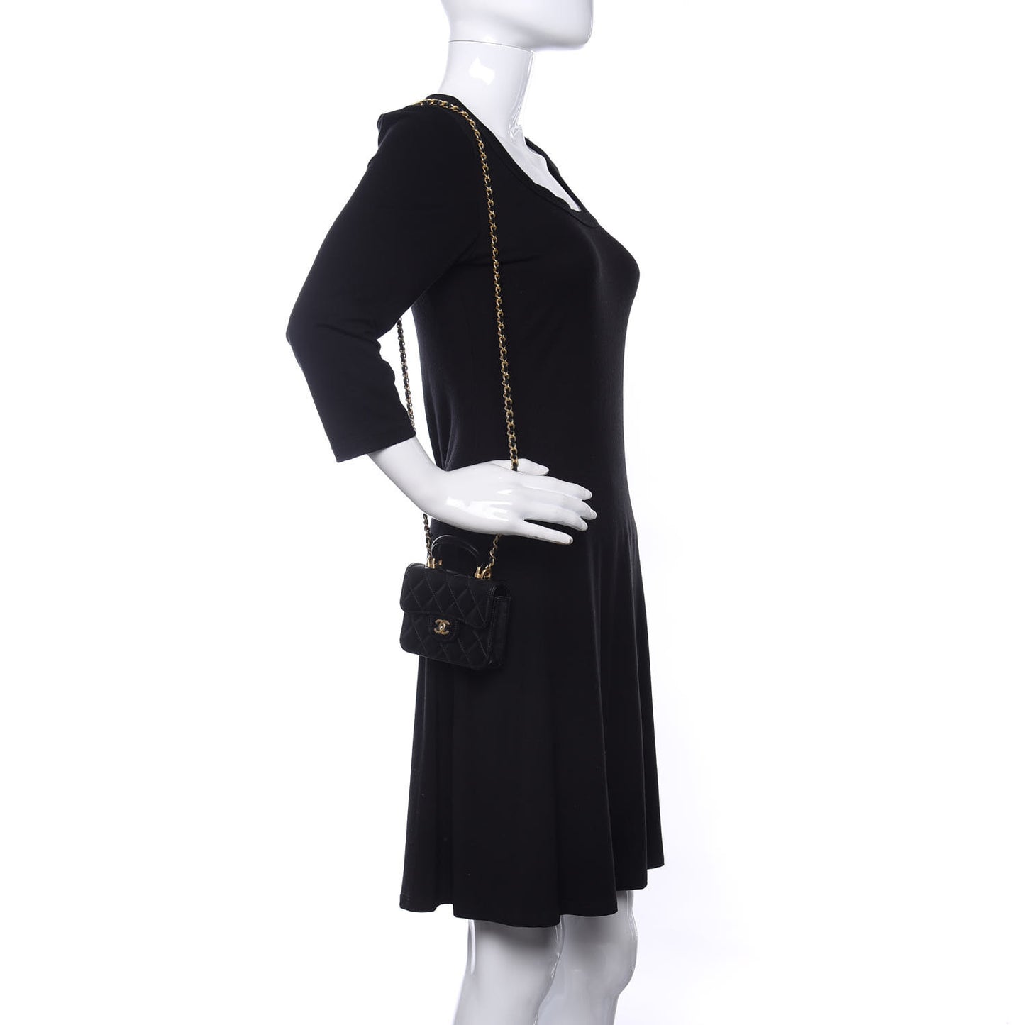 Lambskin Quilted Top Handle Flap Coin Purse With Chain Black