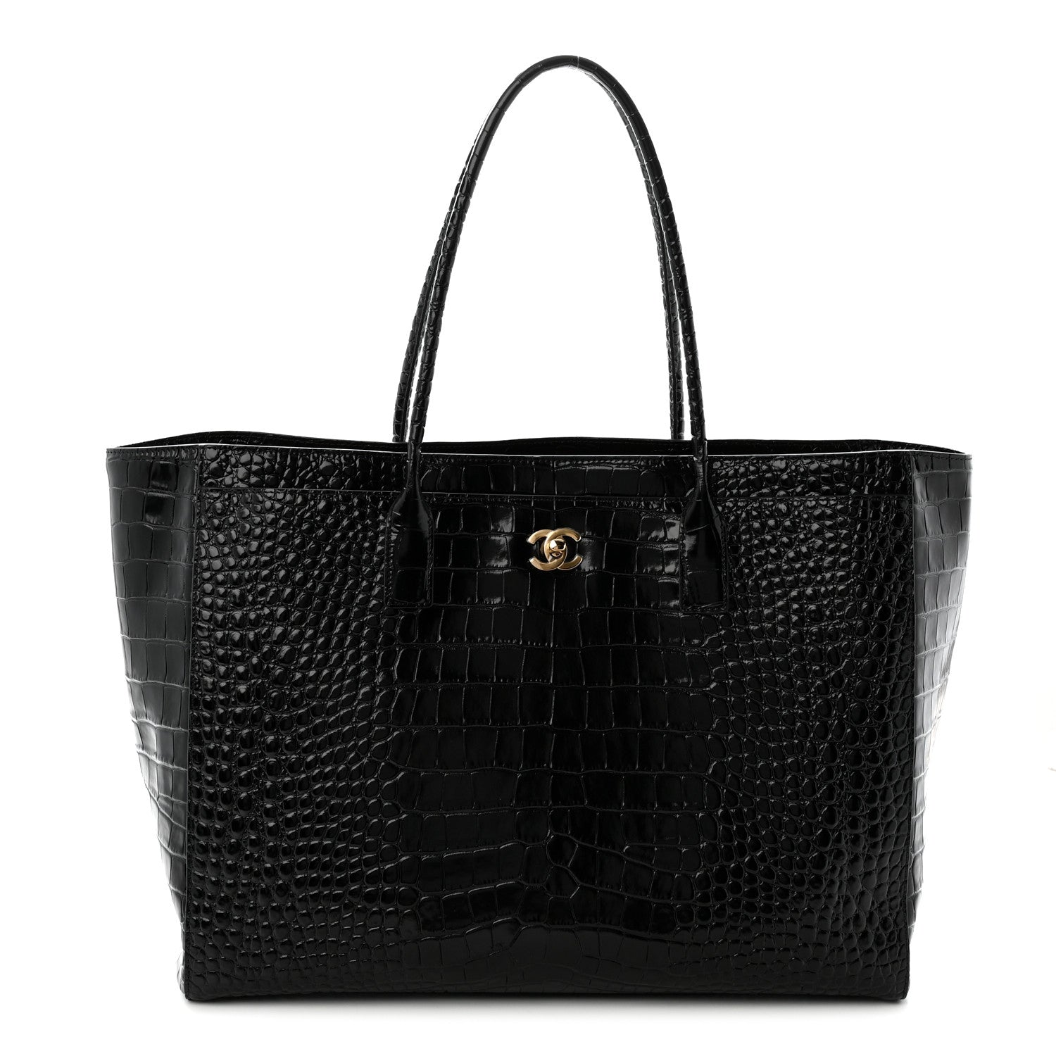 Chanel Calfskin Crocodile Embossed Archetype Large Shopping Tote Black 1 of 10