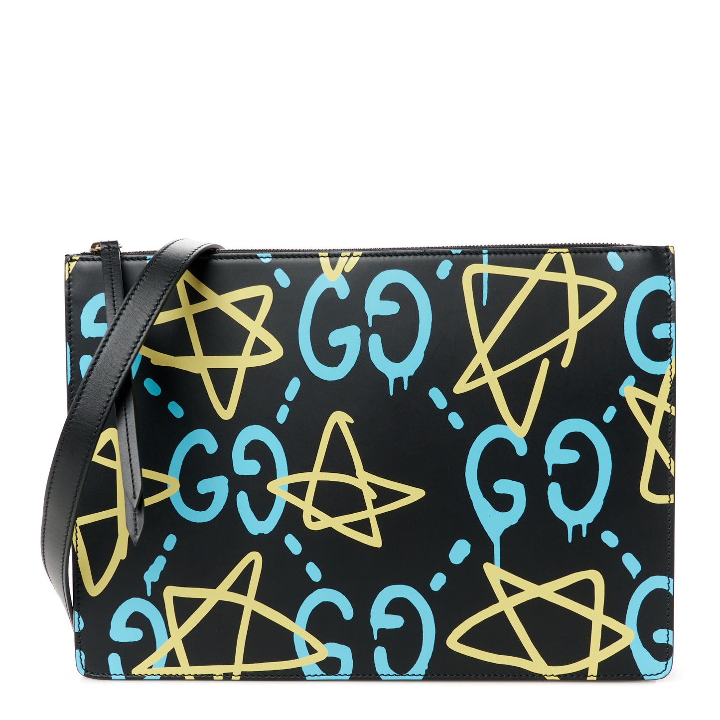 Calfskin GucciGhost Print GG Messenger Bag Black New Acquamarine