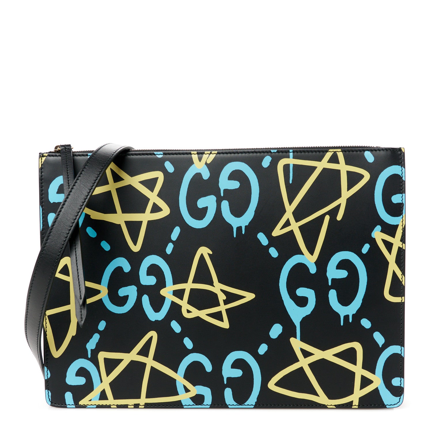 Gucci Calfskin GucciGhost Print GG Messenger Bag Black New Acquamarine 1 of 12