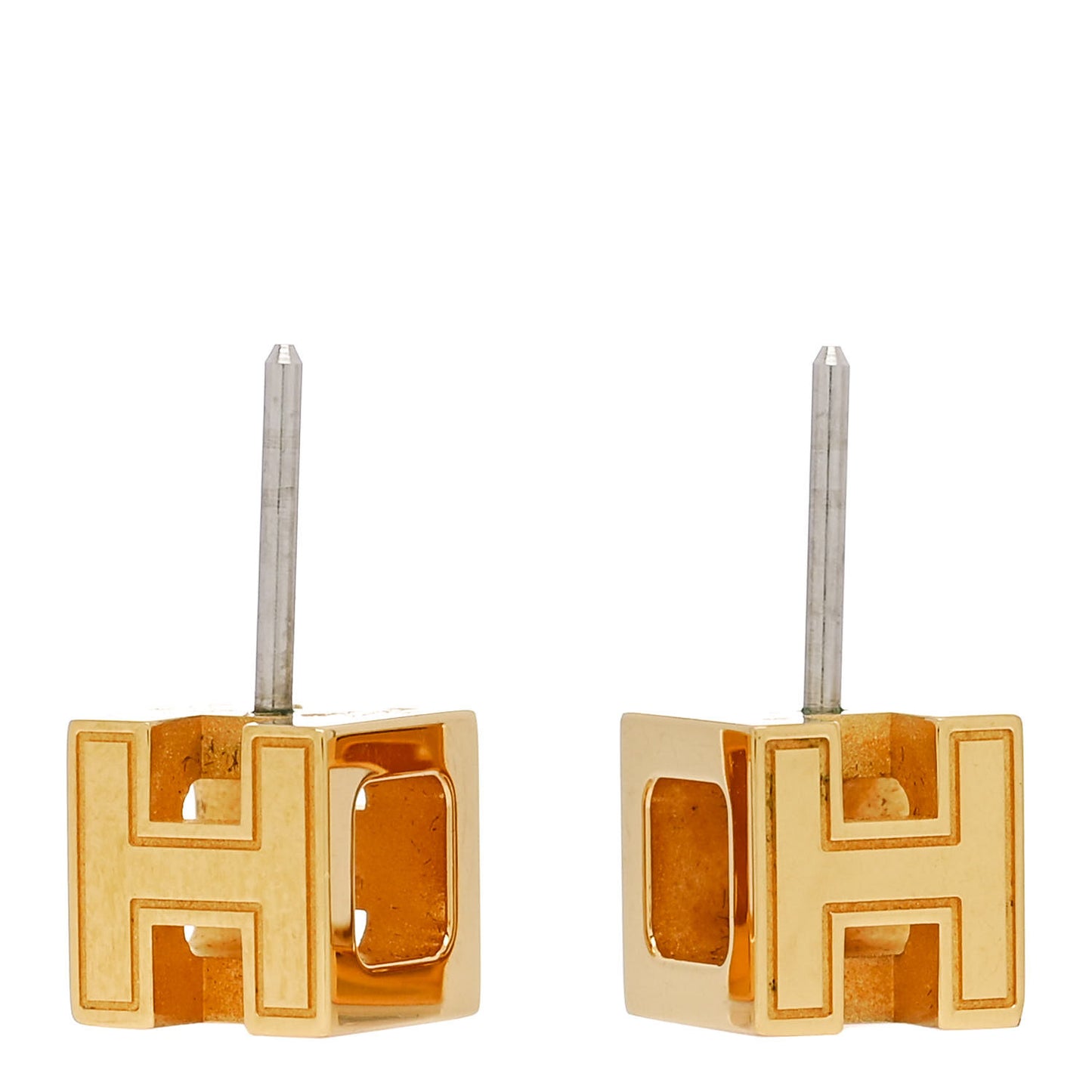 Gold Lacquered Cage d'H Earrings Rose Indien