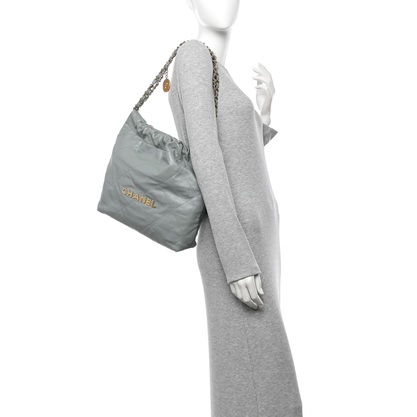 Shiny Calfskin Quilted Small Chanel 22 Grey