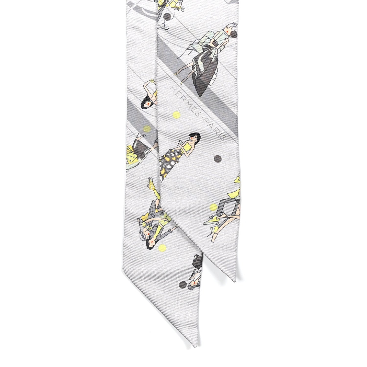 Hermes Silk Ex-Libris Les Parisiennes Twilly Gris Perle Jaune 2 of 5