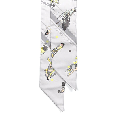 Hermes Silk Ex-Libris Les Parisiennes Twilly Gris Perle Jaune 2 of 5