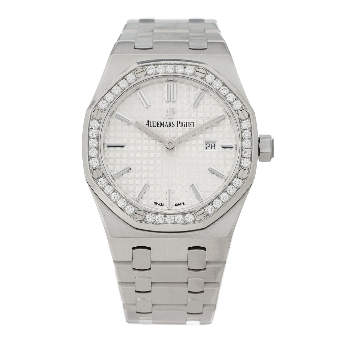 Stainless Steel Diamond 33mm Royal Oak Quartz Watch White 67651ST.ZZ.D011CR.01