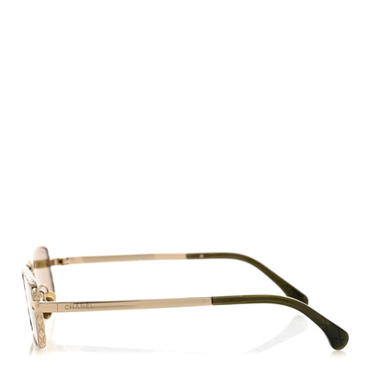 Chanel Metal Quilted Rectangle Sunglasses 4295 Green Gold 3 of 8
