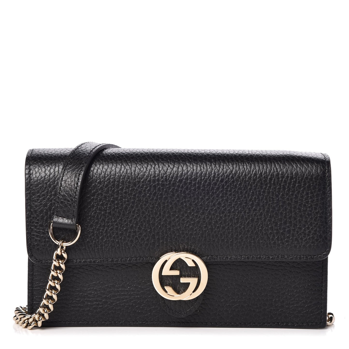 Dollar Calfskin Interlocking G Chain Wallet Black