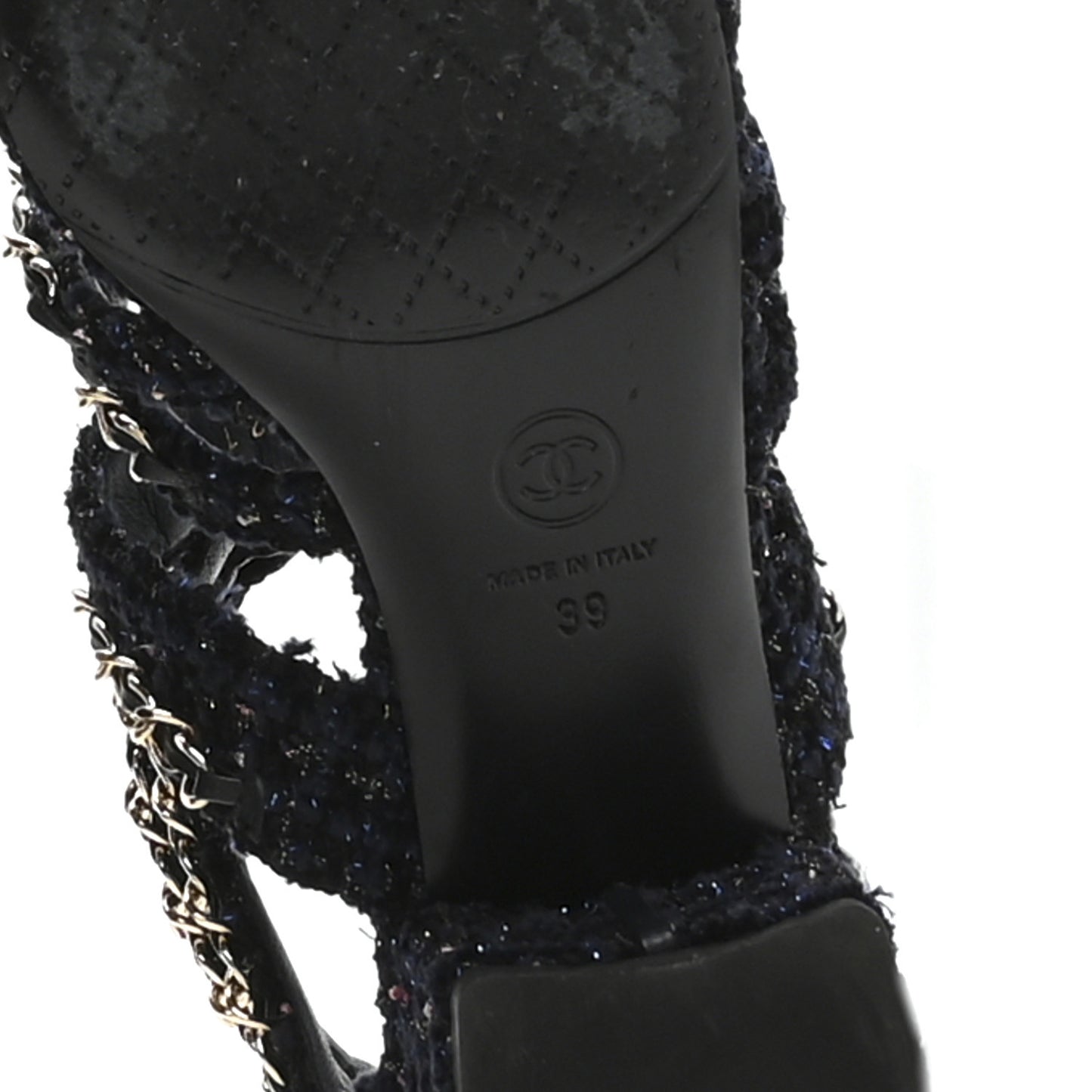 Metallic Tweed Gladiator Chain Sandals 39 Navy Bronze