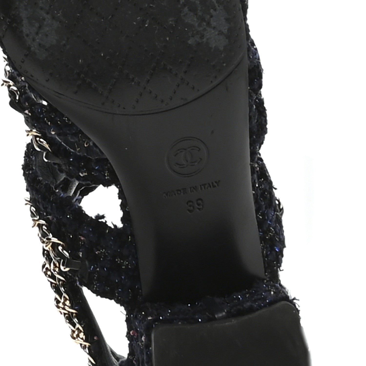 Chanel Metallic Tweed Gladiator Chain Sandals 39 Navy Bronze 11 of 20