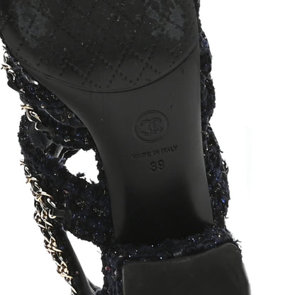 Chanel Metallic Tweed Gladiator Chain Sandals 39 Navy Bronze 11 of 20