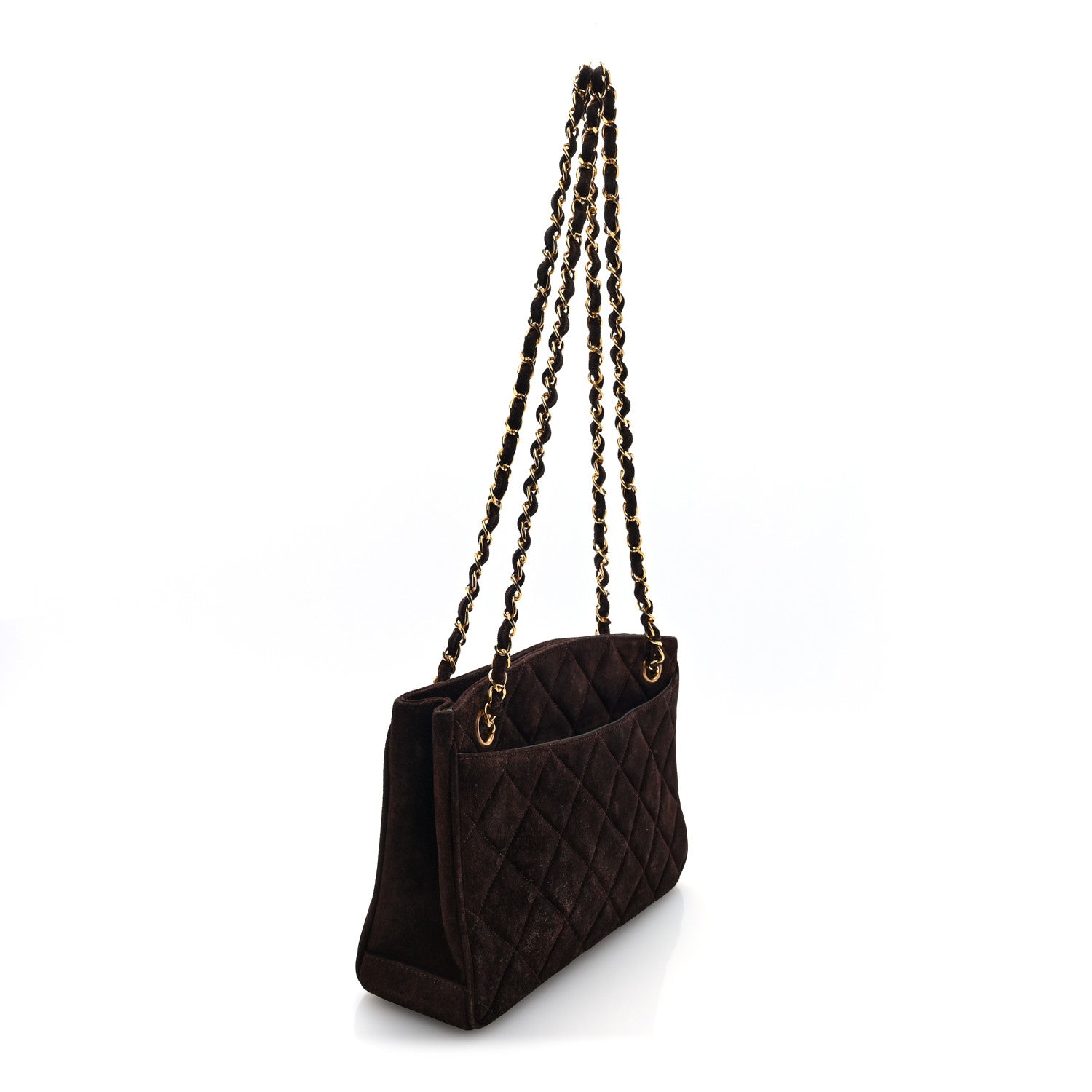 Chanel Suede Quilted Small CC Shopping Tote Brown 3 of 10