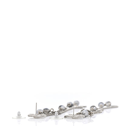 Chanel Metal Chain Pearl CC Drop Earrings Silver 4 of 5