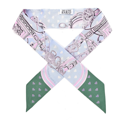 Hermes Silk Brides De Gala Love Twilly Bleu Ciel Parme Vert 1 of 5