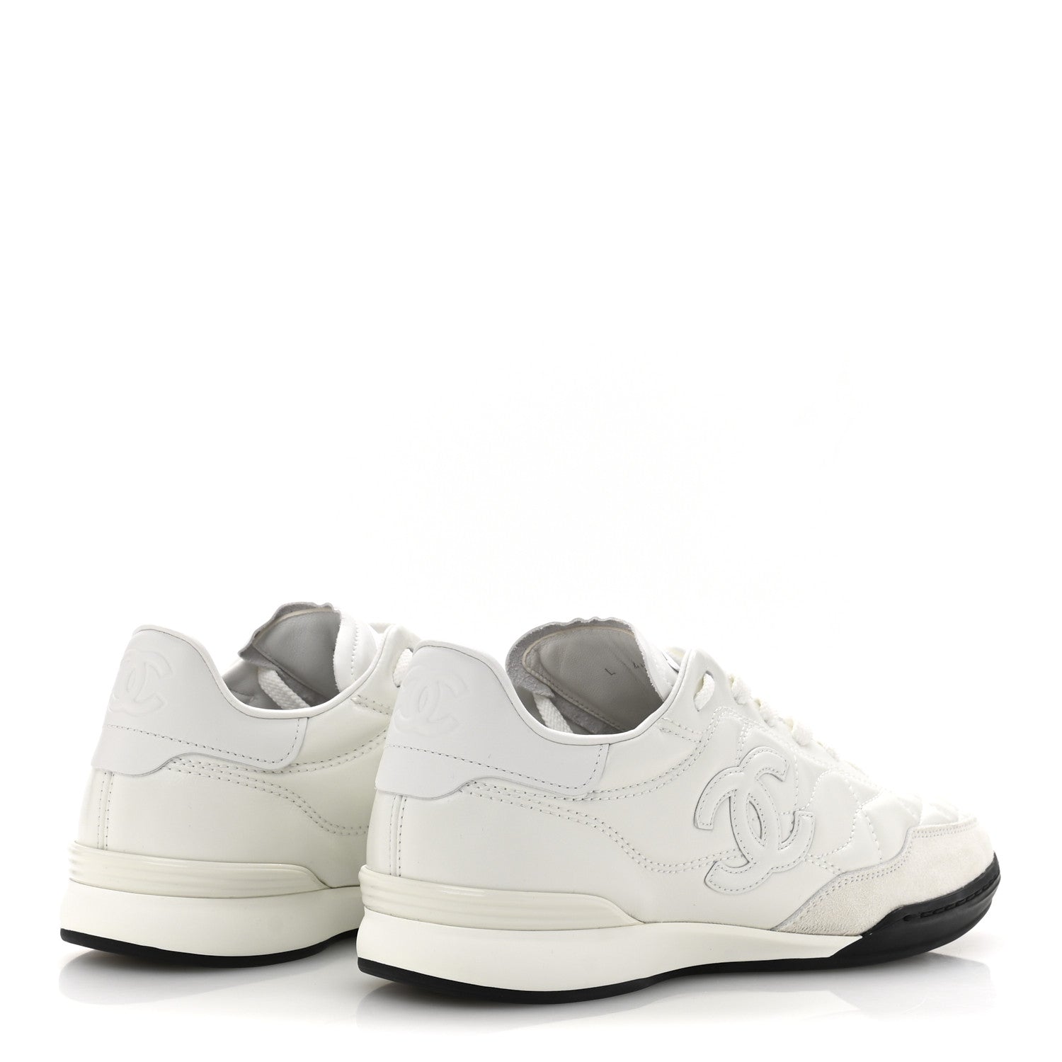 Chanel Shiny Calfskin Suede Quilted CC Logo Sneakers 37 White 5 of 10