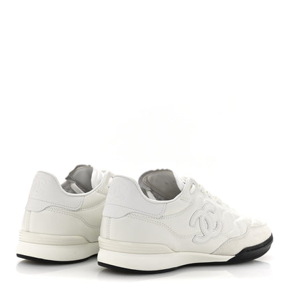 Chanel Shiny Calfskin Suede Quilted CC Logo Sneakers 37 White 5 of 10