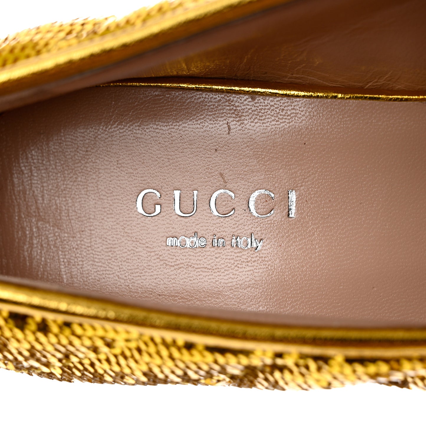 Sequin Satin Matelasse GG Marmont Moccasin Loafers 35 Gold Yellow Giallo Oro Vecchio