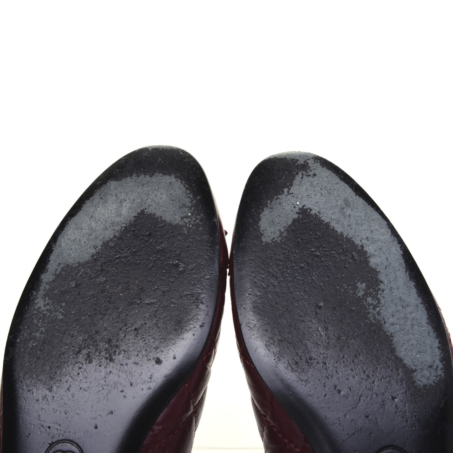 Tumbled Calfskin Quilted Cap Toe Ballerina Flats 37 Burgundy