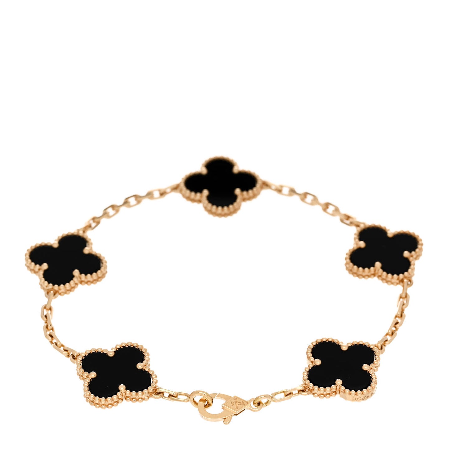 18K Yellow Gold Black Onyx 5 Motifs Vintage Alhambra Bracelet