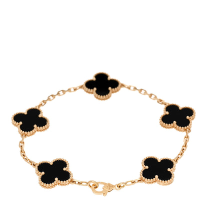 Van Cleef & Arpels 18K Yellow Gold Black Onyx 5 Motifs Vintage Alhambra Bracelet 2 of 5
