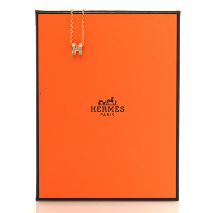 Hermes Lacquered Gold Mini Pop H Pendant Necklace Marron Glace 6 of 6