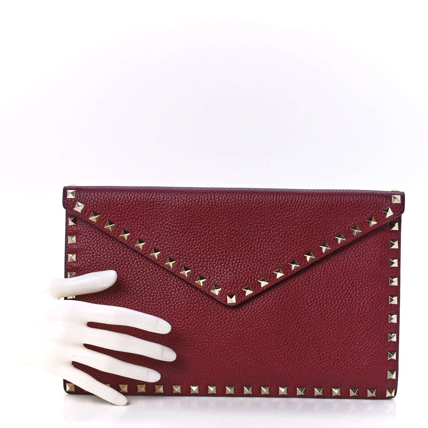 Pebbled Calfskin Large Rockstud Envelope Clutch Cerise