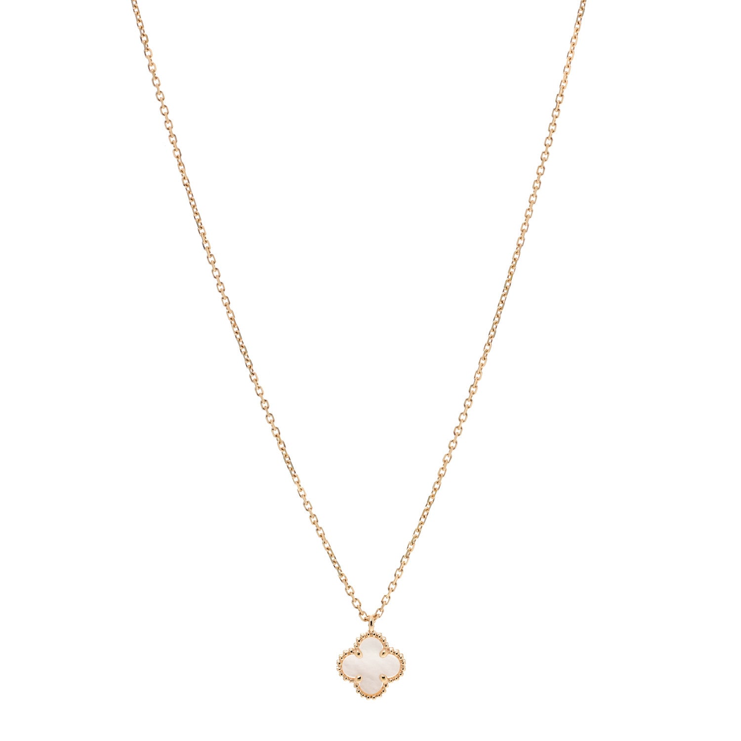 Van Cleef & Arpels 18K Yellow Gold Mother of Pearl Sweet Alhambra Pendant Necklace 1 of 7