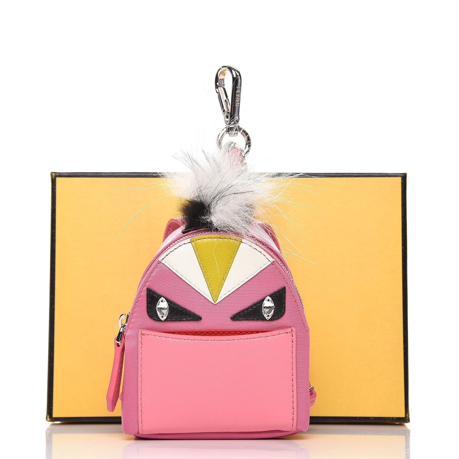 Fendi Nylon Shiny Nappa Nutria Fox Fur Monster Eyes Mini Backpack Charm Lollypop Rosa Fluo Multicolor 7 of 7