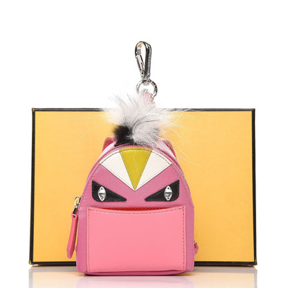 Fendi Nylon Shiny Nappa Nutria Fox Fur Monster Eyes Mini Backpack Charm Lollypop Rosa Fluo Multicolor 7 of 7