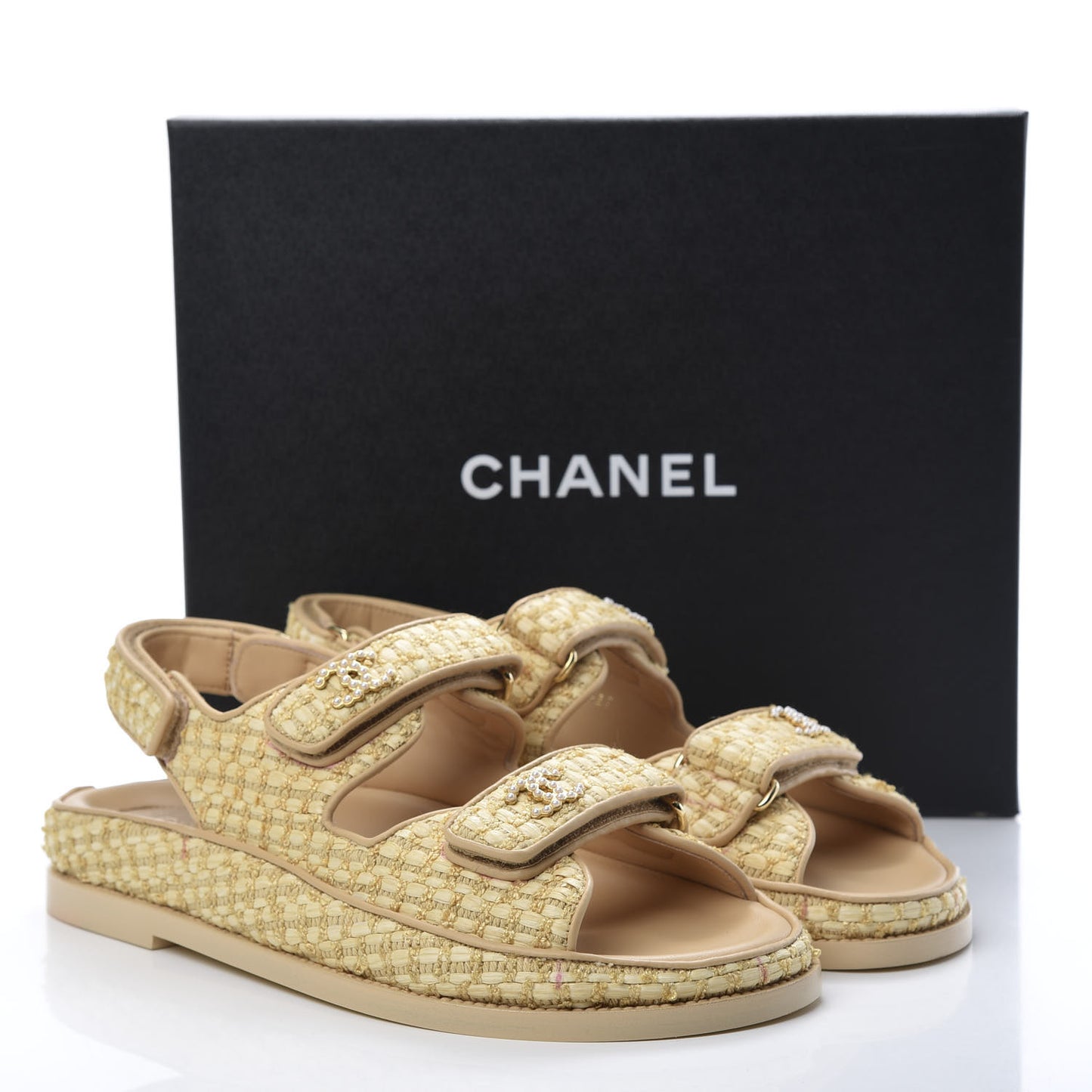 Braided Fabric Velcro Dad Sandals 39.5 Beige