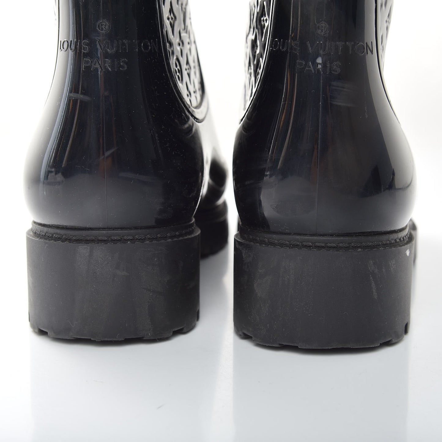 Rubber Embossed Monogram Splash Rain Boots 37 Black