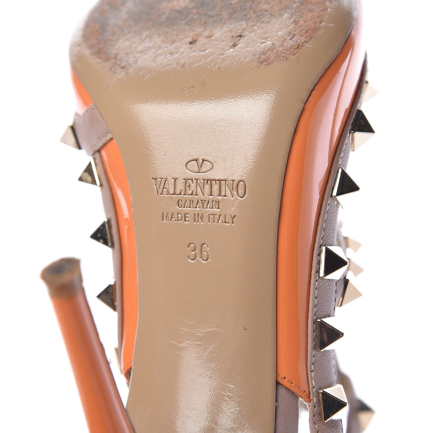 Patent Rockstud Ankle Strap 100mm Pumps 36 Orange Poudre