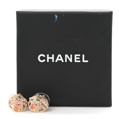 Chanel Pearl CC Round Earrings Gold Pink 5 of 5