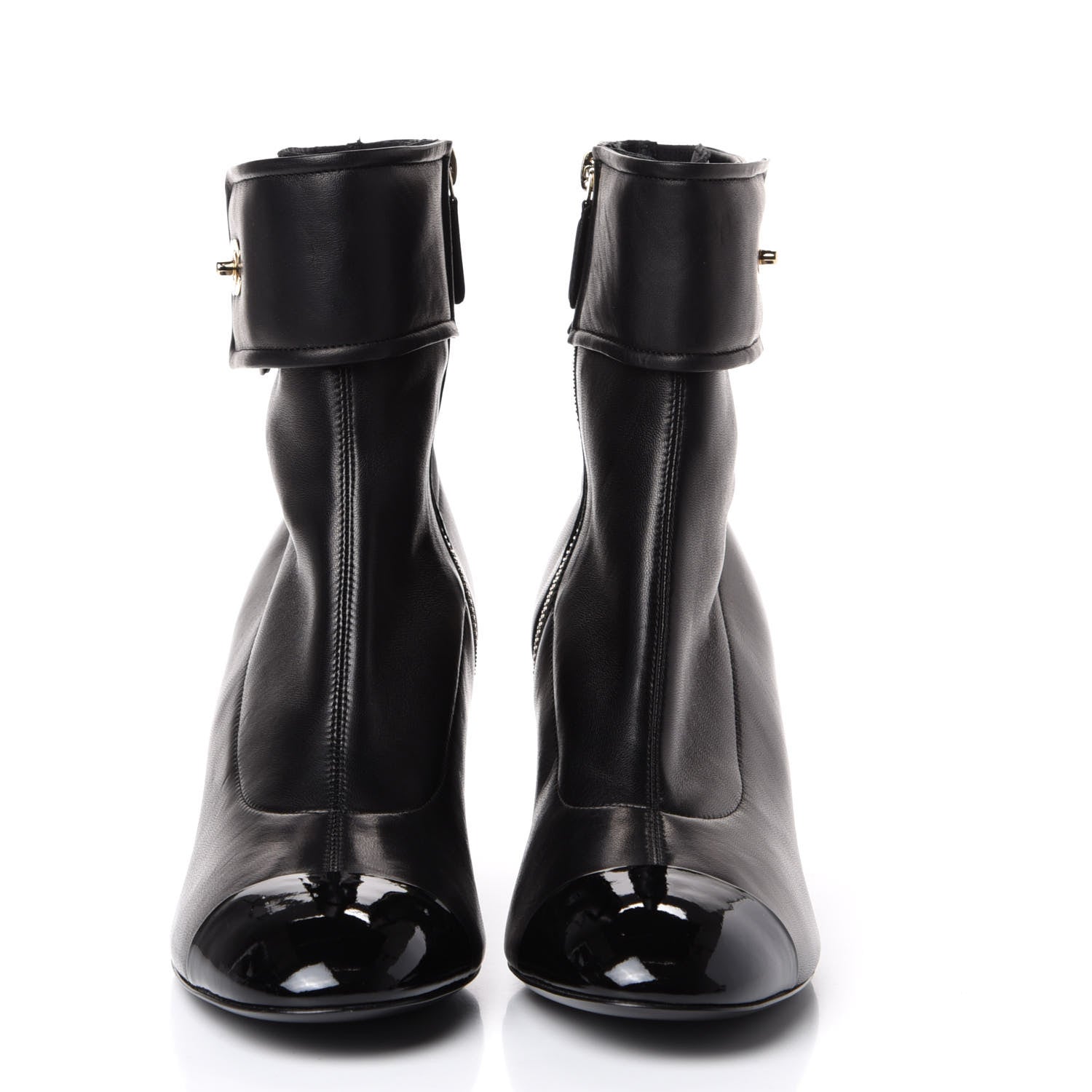 Chanel Lambskin Patent Cap Toe CC Turnlock Ankle Boots 40 Black 3 of 11