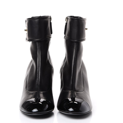Chanel Lambskin Patent Cap Toe CC Turnlock Ankle Boots 40 Black 3 of 11
