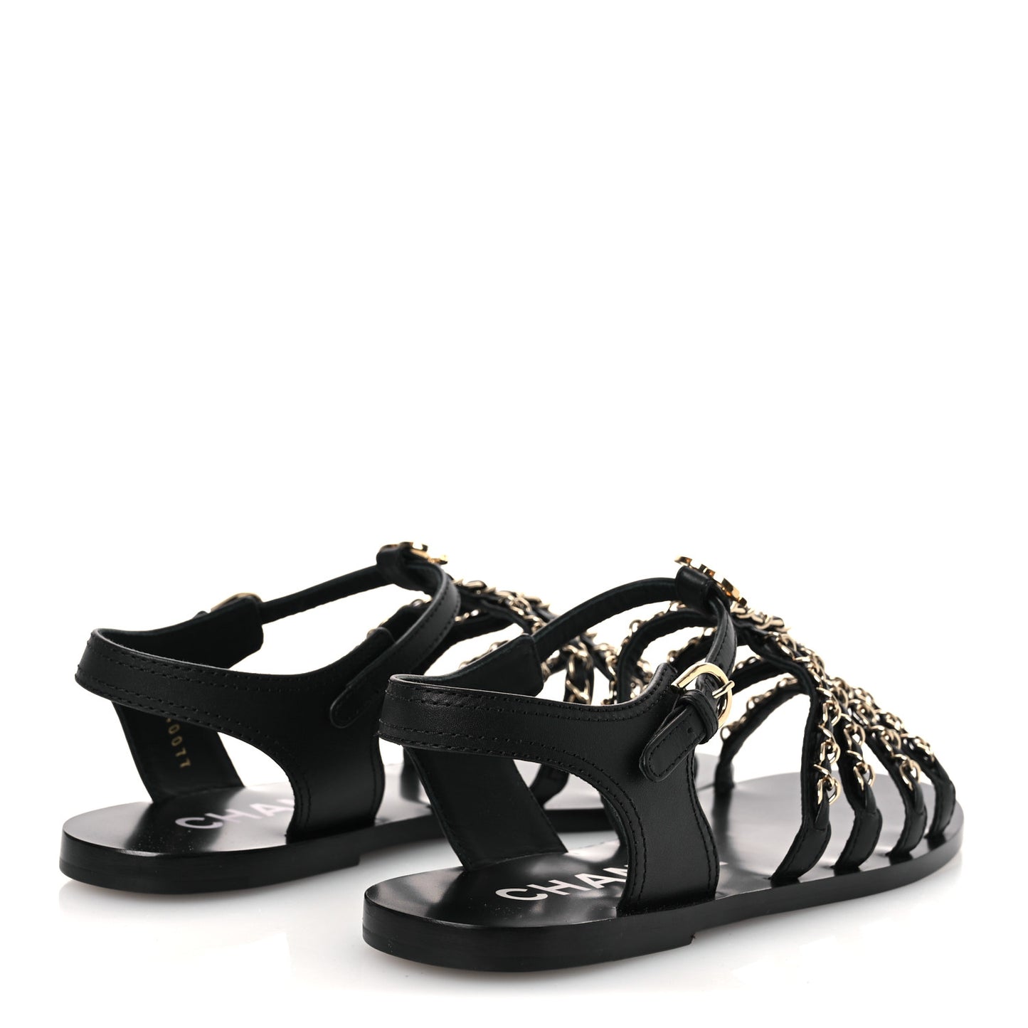 Calfskin Multi Chain CC Sandals 39 Black