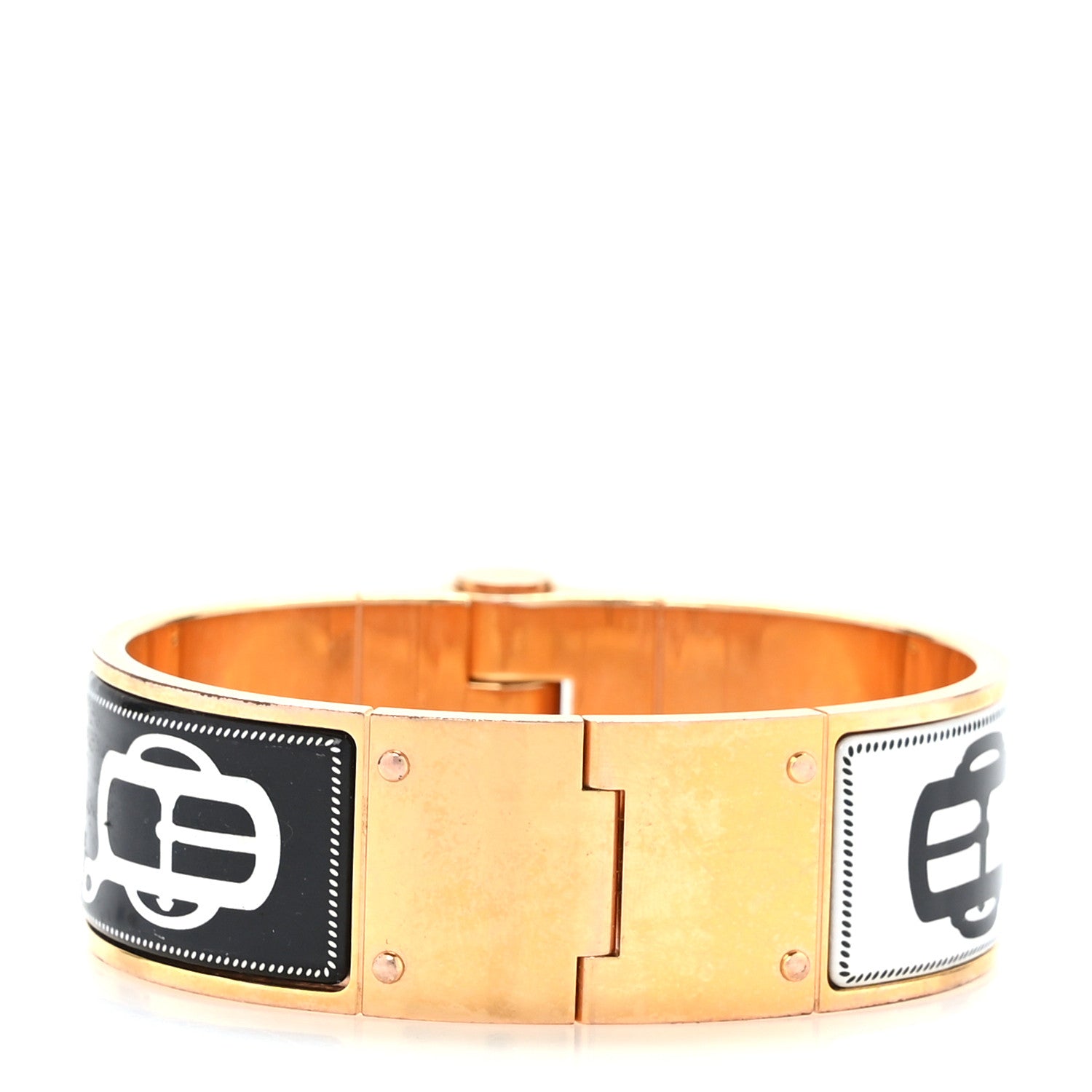 Hermes Enamel Printed Wide Boucleries Modernes Hinged Bracelet L Black 3 of 5