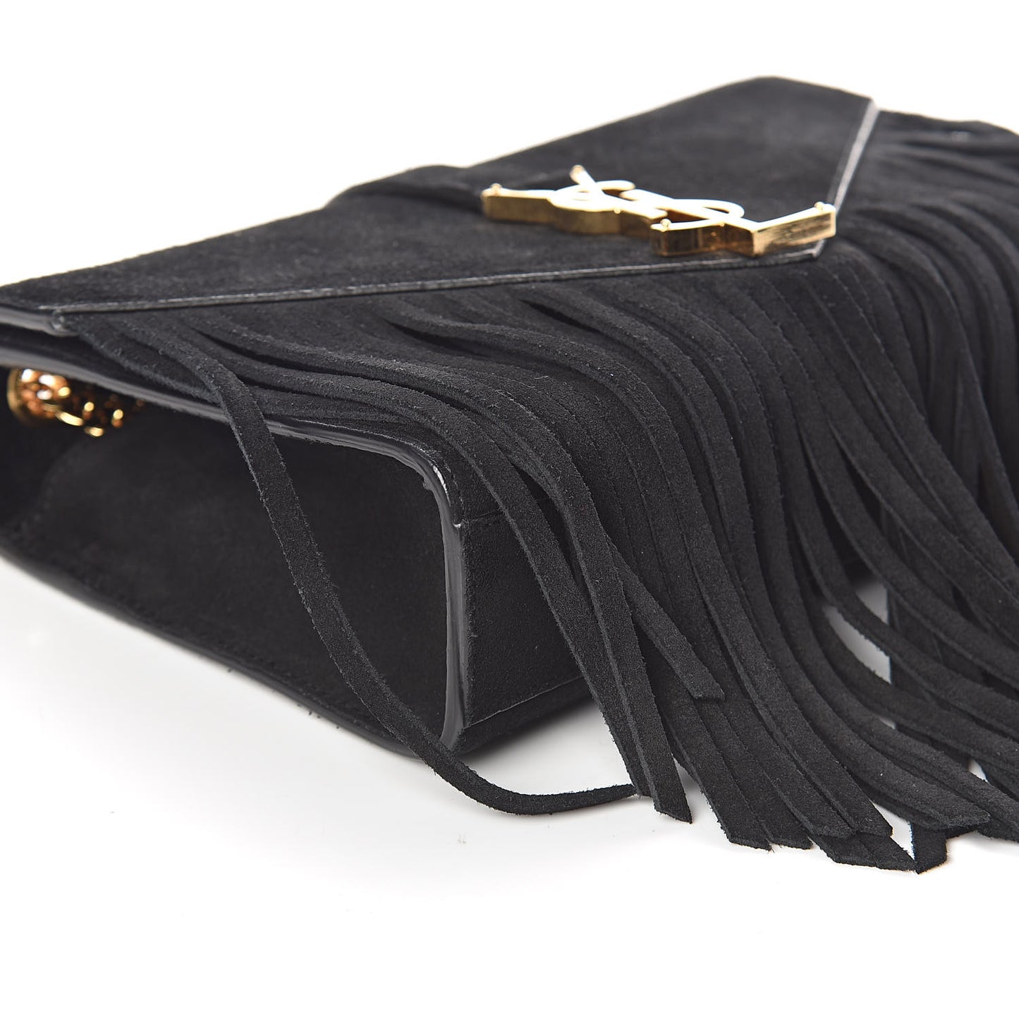 Suede Fringe Small Monogram Satchel Black