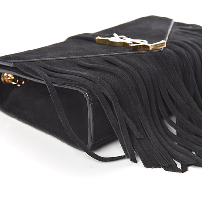 Saint Laurent Suede Fringe Small Monogram Satchel Black 8 of 9