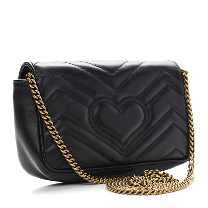 Gucci Calfskin Matelasse Super Mini GG Marmont Shoulder Bag Black 3 of 10