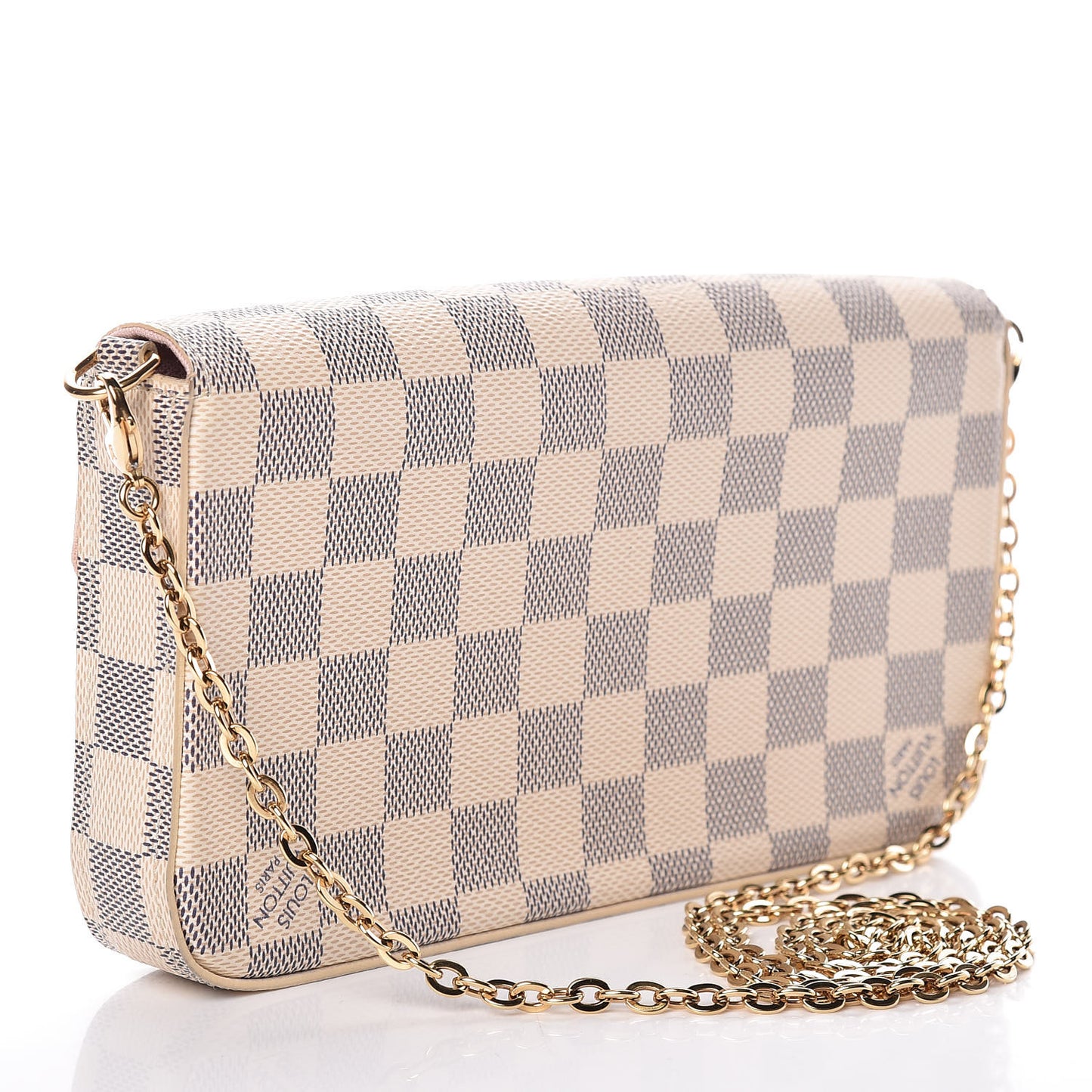 Damier Azur Pochette Felicie Chain Wallet Rose Ballerine