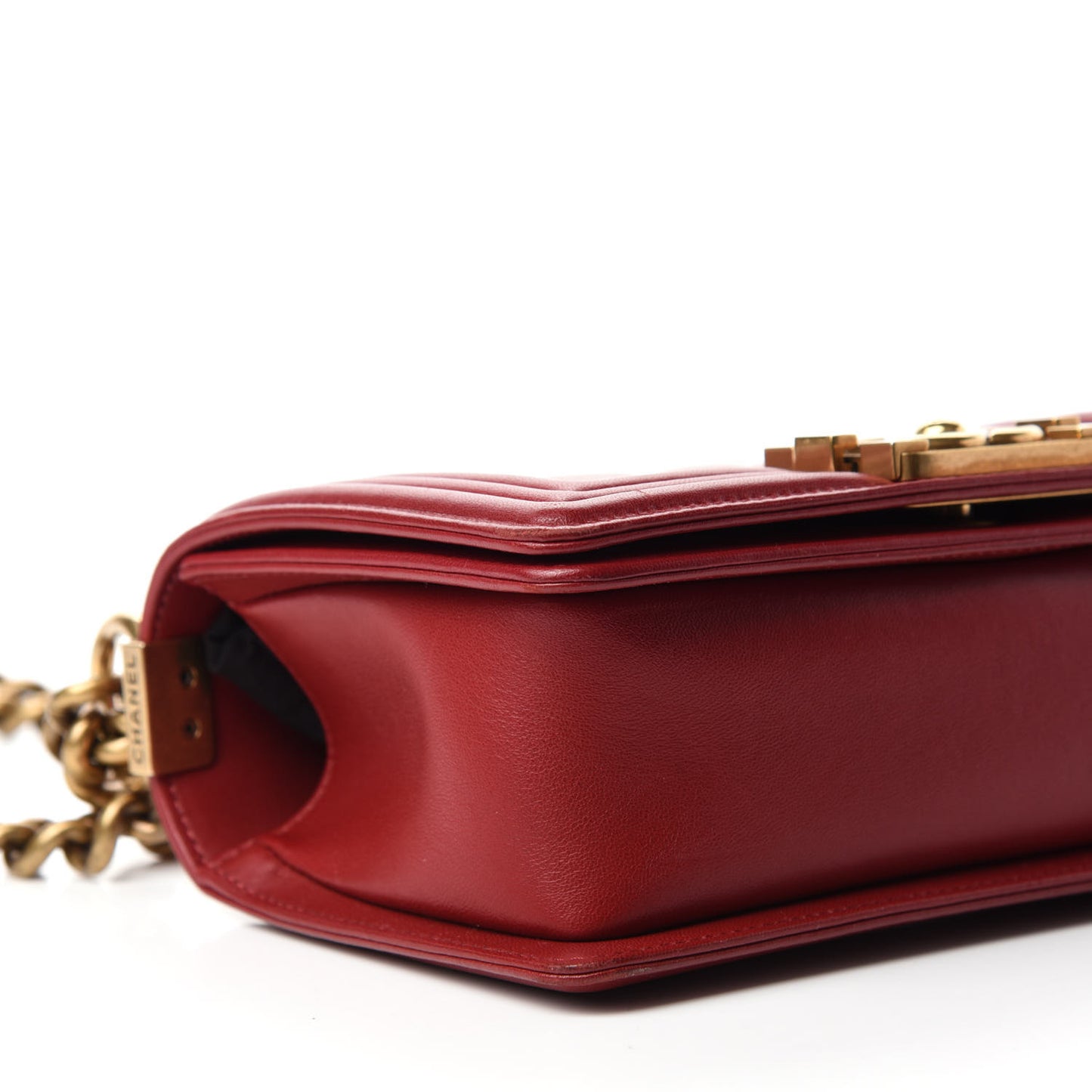 Lambskin Quilted Small Boy Flap Dark Red