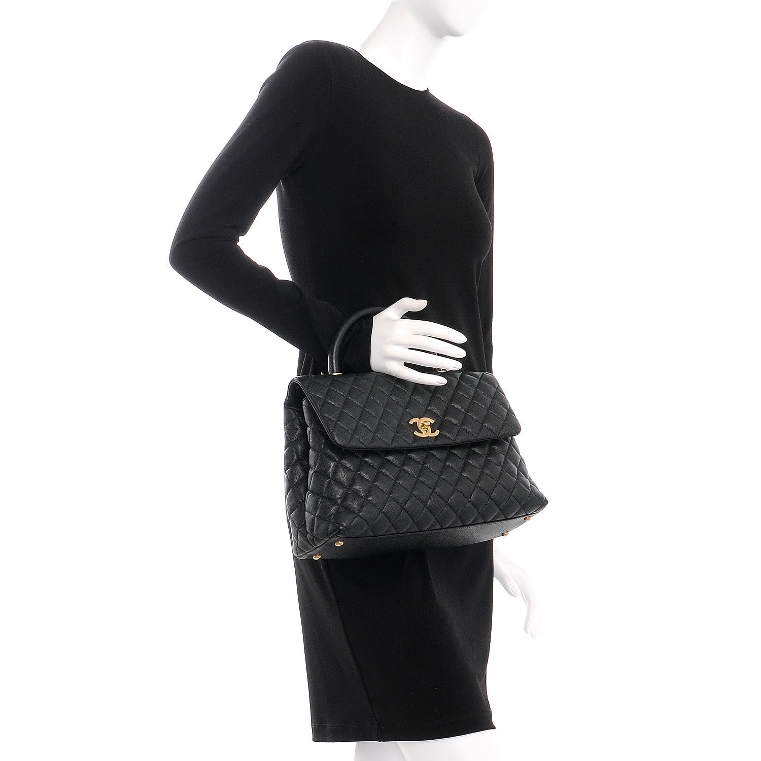 Chanel Caviar Quilted Large Coco Handle Flap Black 3 of 9