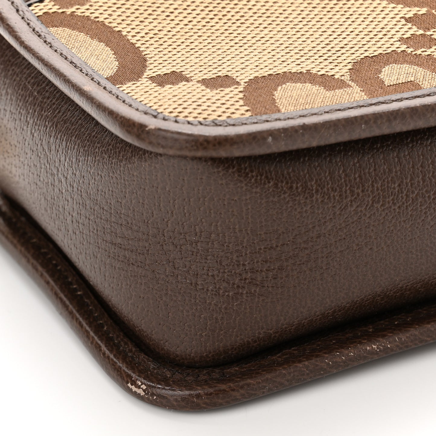 Monogram Jumbo GG Textured Dollar Calfskin Web Mini Crossbody Bag Camel Ebony New Acero