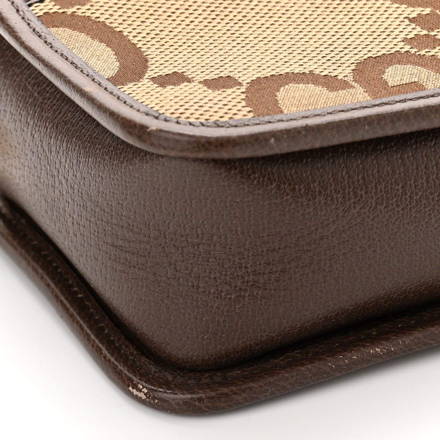 Gucci Monogram Jumbo GG Textured Dollar Calfskin Web Mini Crossbody Bag Camel Ebony New Acero 12 of 13