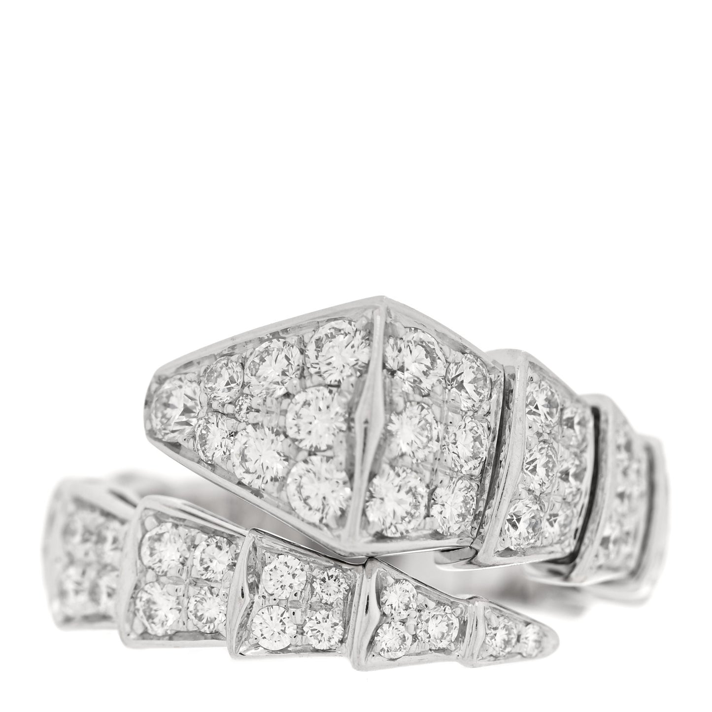 18K White Gold Diamond One-Coil Serpenti Viper Ring S