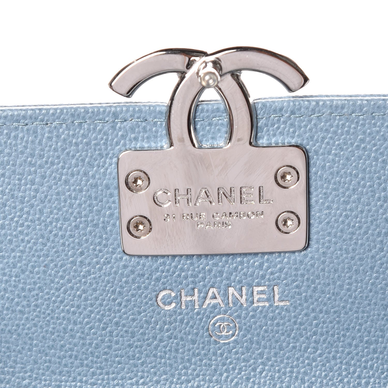 Chanel Grained Calfskin Quilted CC Box Flap Wallet Blue 9 of 11
