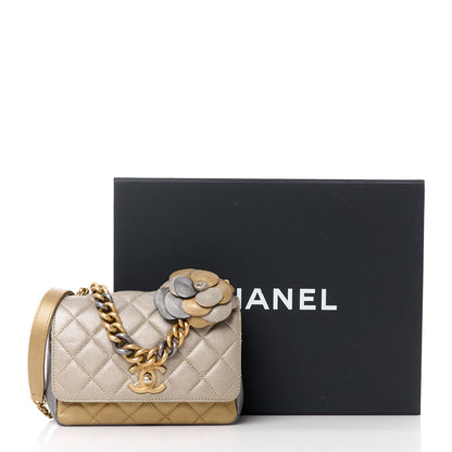 Chanel Lambskin Quilted Private Affair Camellia Flap Pale Gold Silver Dark Gold 15 of 15